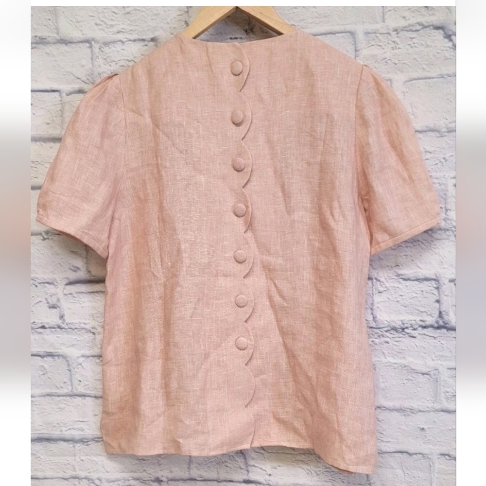 SALONI Marlowe Embellished Linen Top Peach/Pink Women's Size 6 NWT - Picture 8 of 15